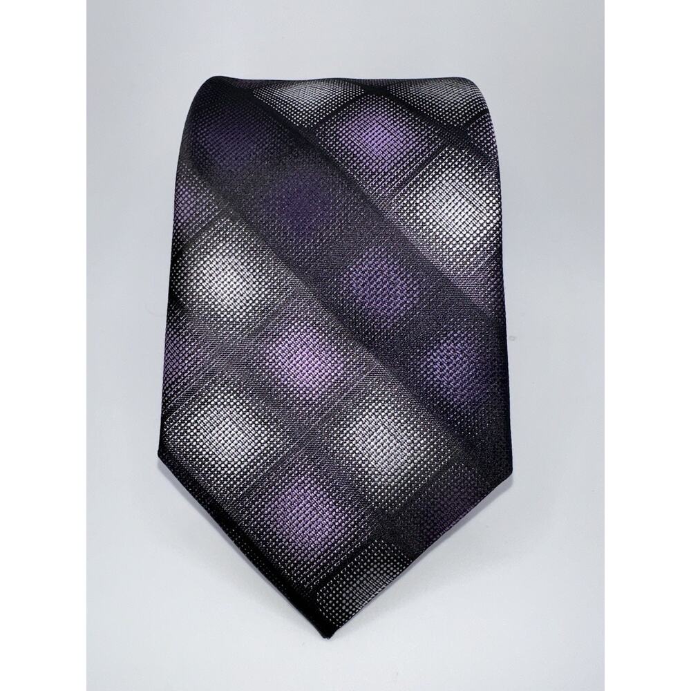 Pierre Cardin Purple Silver Black Plaid Tie Men’s Necktie 59” x 3.25”